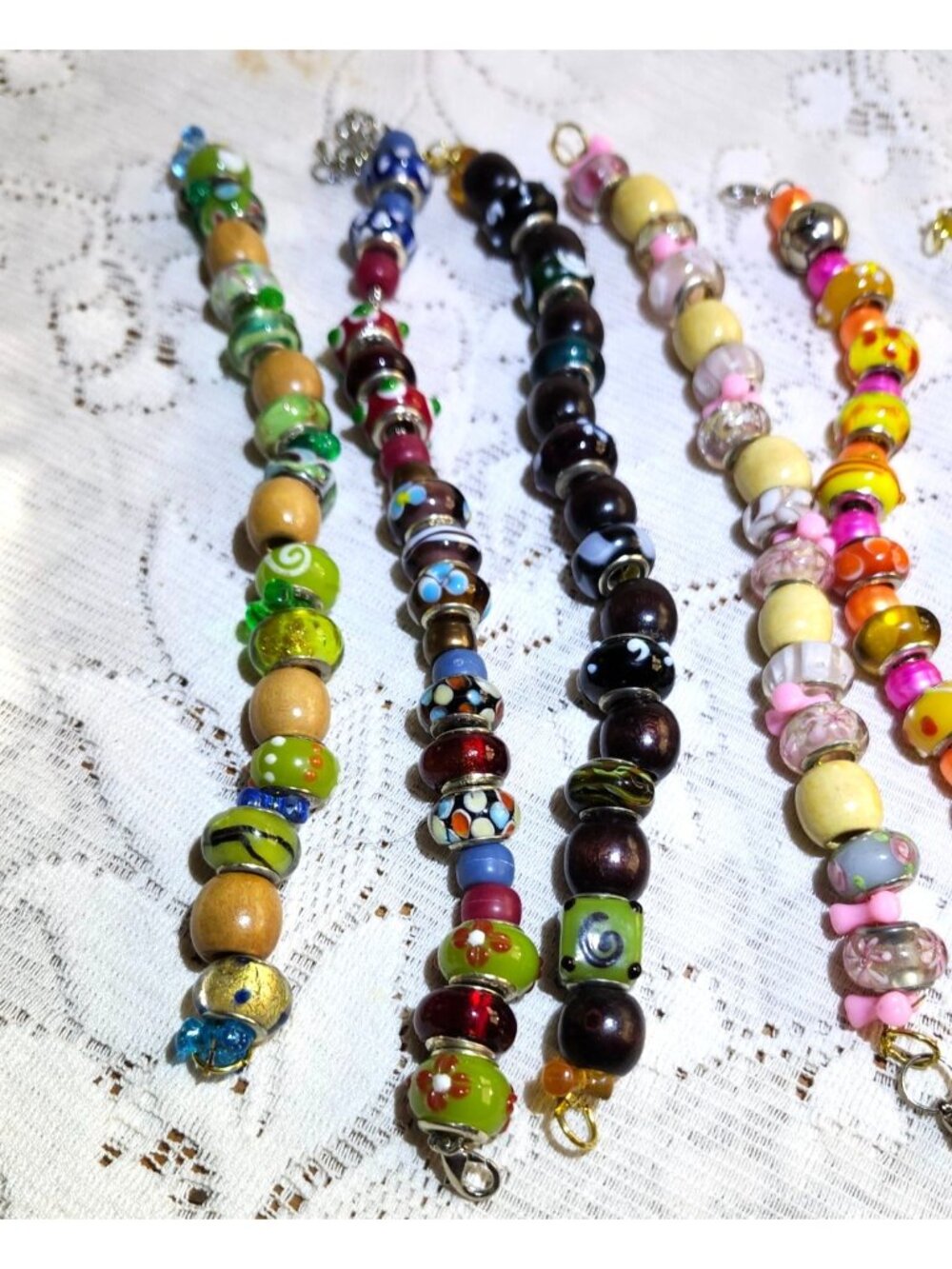 Murano Style Glass Bead Bracelets Set Of 7 925 Sterling Silver 7 & 8 Inches Mu - Picture 7 of 16